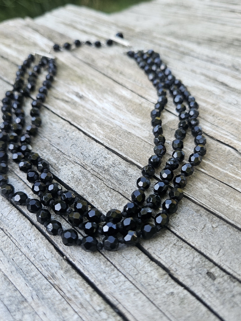 Black Glass Faceted Beaded Multi-Strand Necklace - Women Jewelry